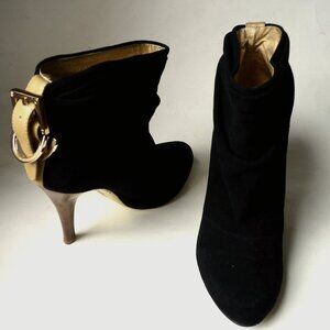 TORY BURCH BLACK SUEDE BUCKLE HEELS BOOTIES BOOTS 6